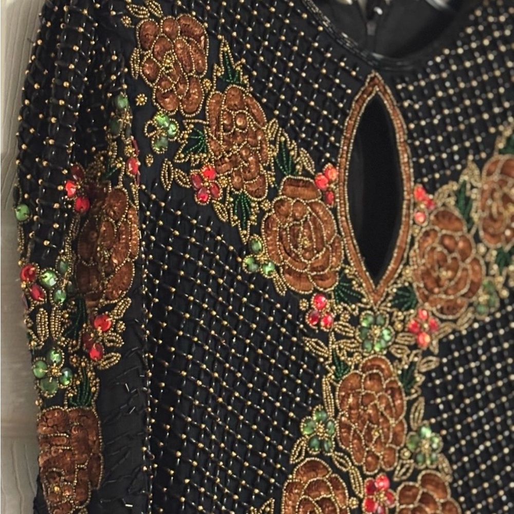 Vintage Fully Beaded Embellished Black Formal Dress